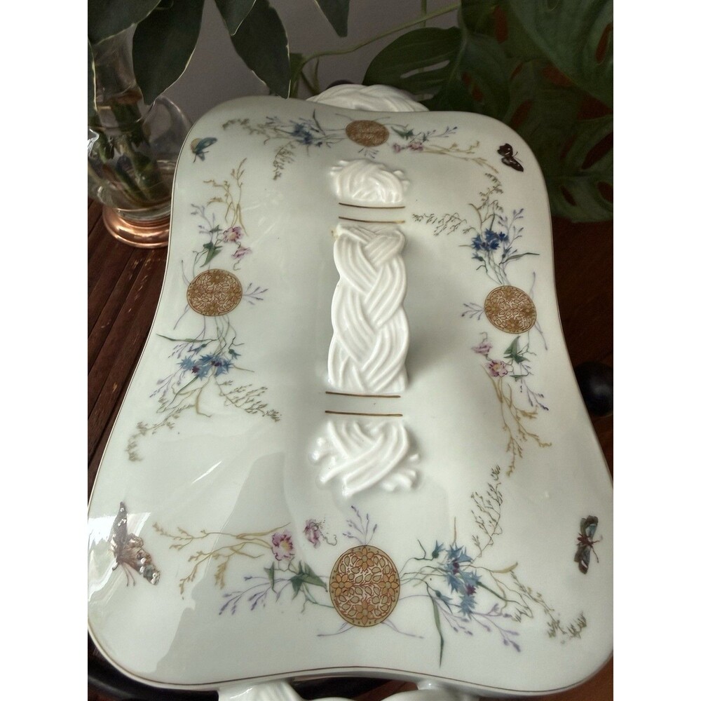 Haviland & Co Limoges Antique Late 1800s Covered Dish 3075’ Butterfly Pattern